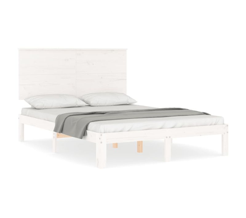 Cadre De Lit Sans Matelas Blanc 140x190 Cm Bois De Pin Massif