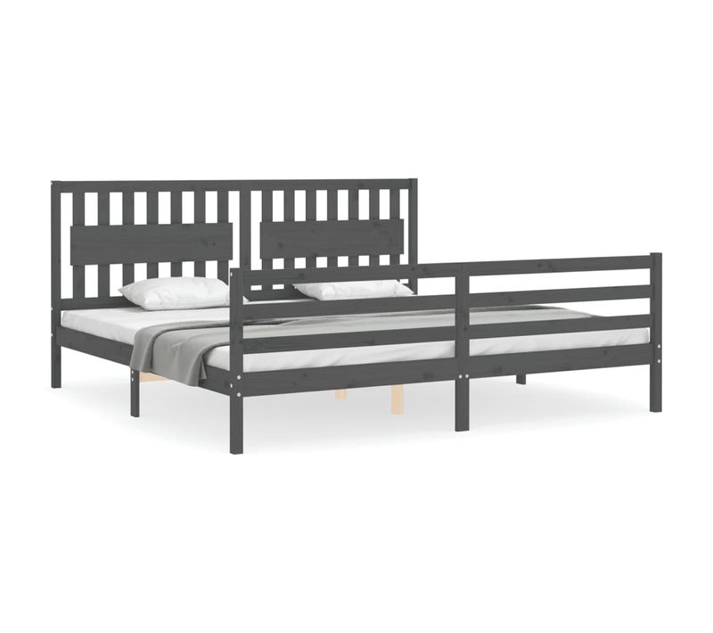 Cadre De Lit Sans Matelas Gris 200x200 Cm Bois Massif