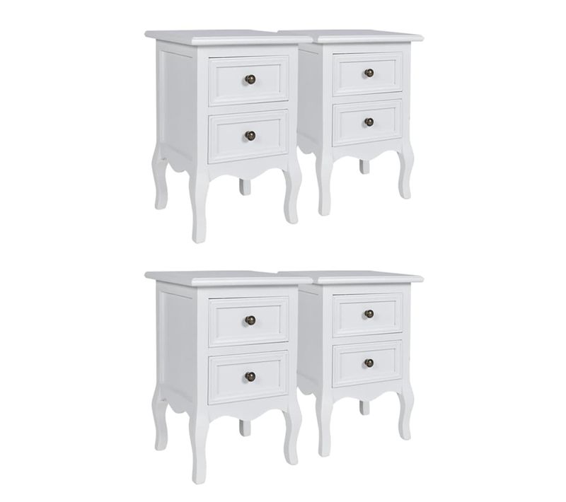 Tables De Chevet 4 Pièces Avec 2 Tiroirs Mdf Blanc