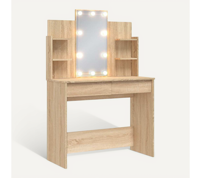 Coiffeuse Avec LED Sonoma Chêne 96x40x142 Cm Bois Contreplaqué Verre