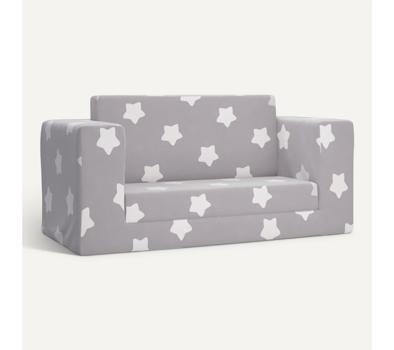 Canapé-lit 2 Places Enfants Gris Clair Peluche Avec Étoiles Housse Amovible Mousse Souple