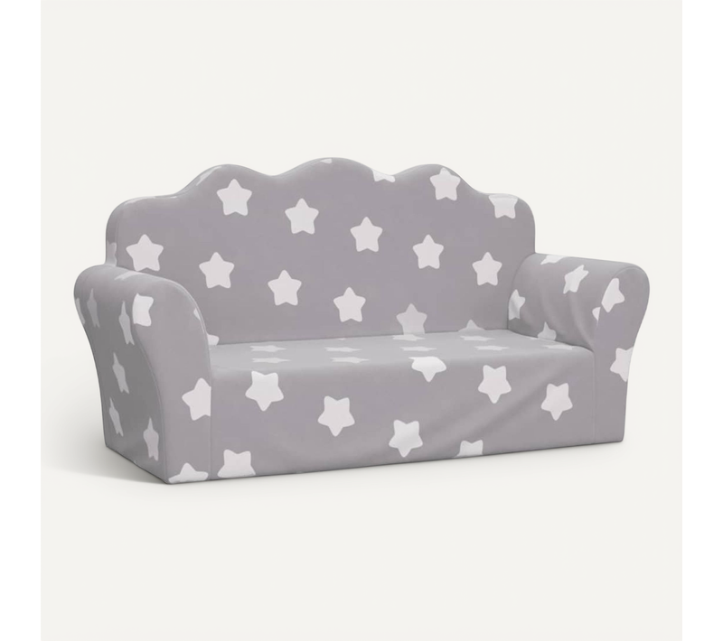 Canapé 2 Places Pour Enfants Gris Clair Peluche Avec étoiles Mousse Souple Housse Amovible