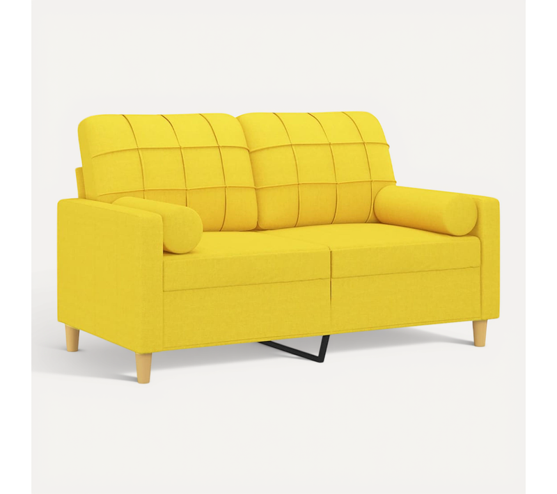 Canapé 2 Places Avec Oreillers Jaune Clair 120 Cm Tissu