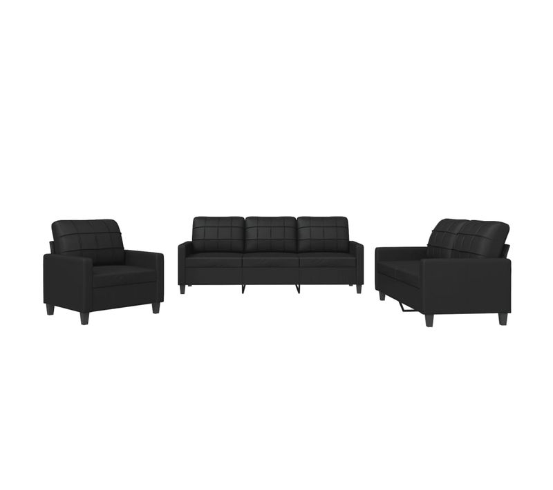 Ensemble Canapé 3 Pièces Avec Coussins Lot 6 Pièces Similicuir Noir Moderne Et Confortable