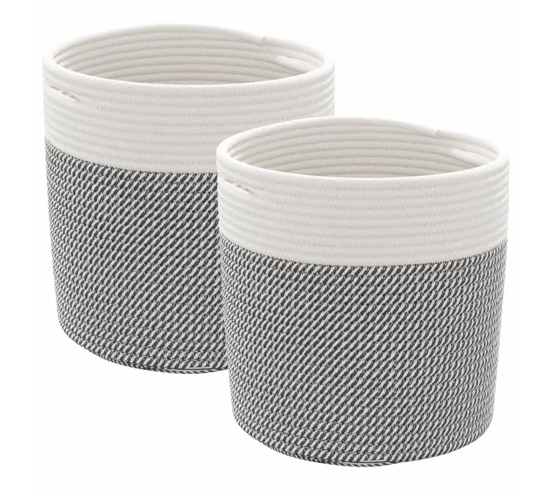 Paniers De Rangement 2 Pièces Gris Et Blanc D.28x28 Cm Coton