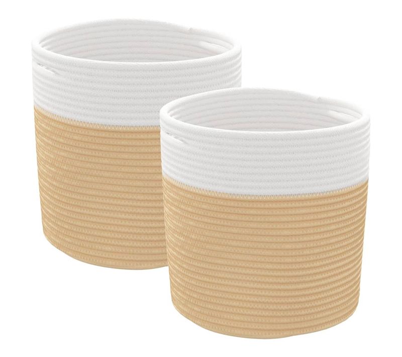 Paniers De Rangement 2 Pièces Beige Et Blanc D.28x28 Cm Coton