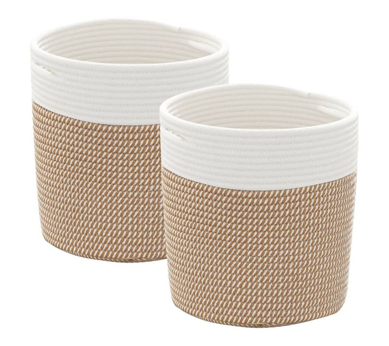 Paniers De Rangement 2 Pièces Marron Et Blanc D.28x28 Cm Coton