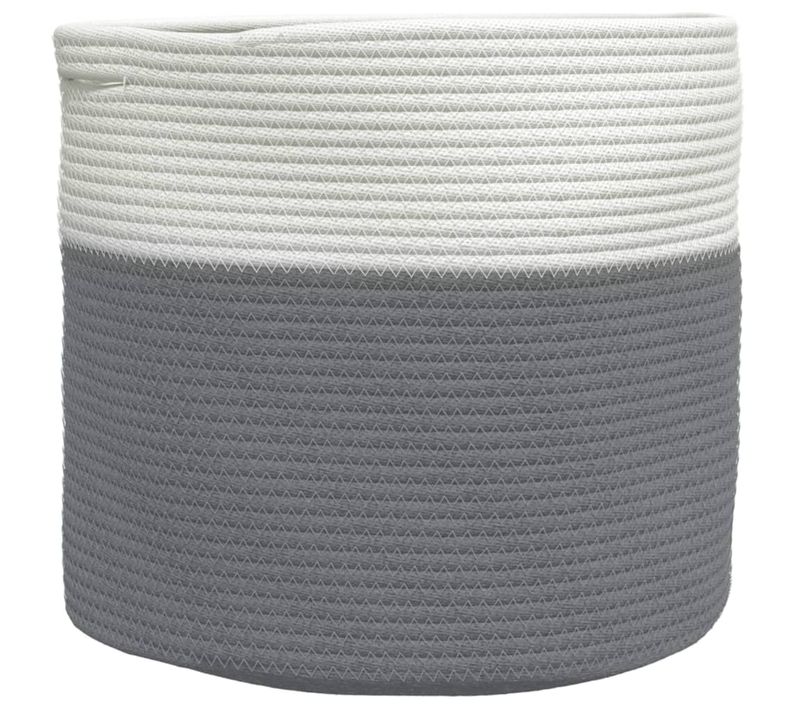 Panier De Rangement Gris Et Blanc D.40x35 Cm Coton