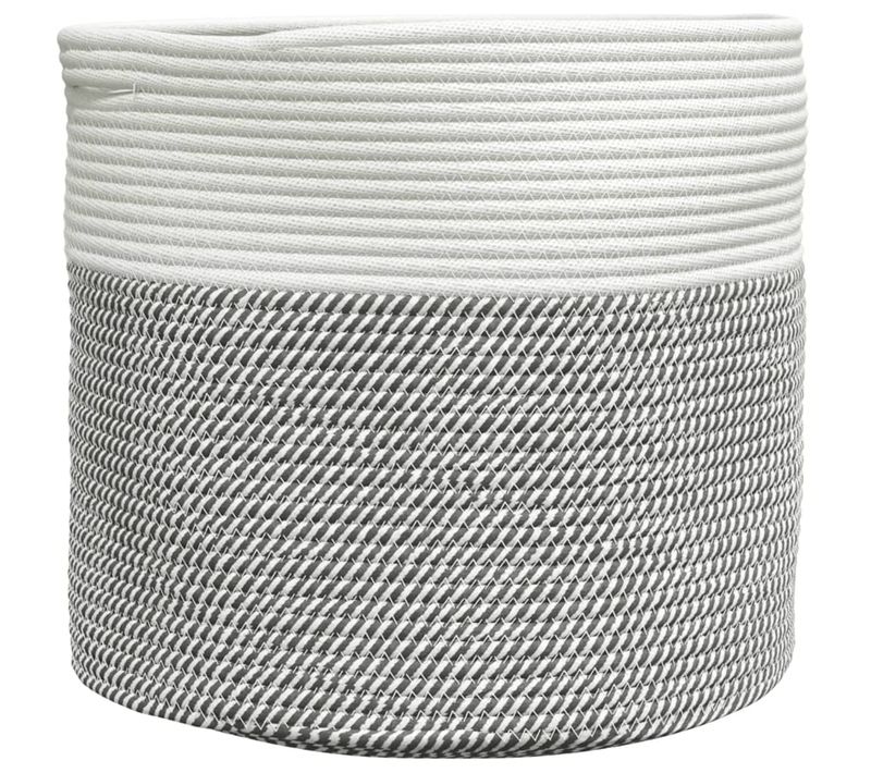 Panier De Rangement Gris Et Blanc D.40x35 Cm Coton