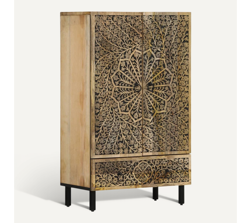 Buffet 60x33x100 Cm Bois De Manguier Massif