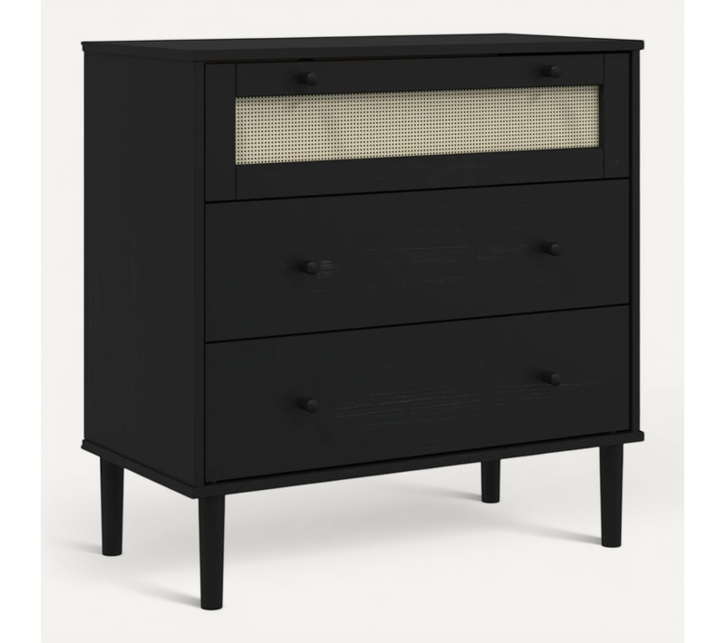 Commode Senja Aspect De Rotin Noir Bois De Pin Solide
