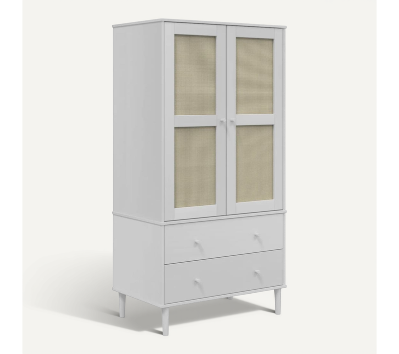 Armoire Senja Aspect Rotin Blanc 90x55x175cm Bois Massif Pin