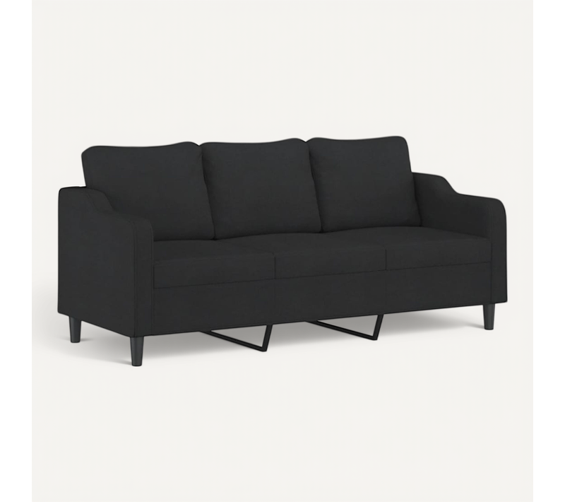 Canapé 3 Places Noir 180 Cm Tissu Mousse Métal Confort