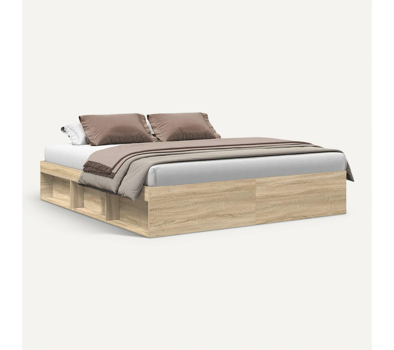 Cadre De Lit 200x200 Cm Sonoma Chêne Bois Massif Robuste Design Contemporain