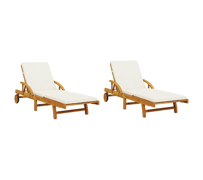 Chaises Longues Lot De 2 Avec Coussins 200x68x83 Cm Bois Acacia