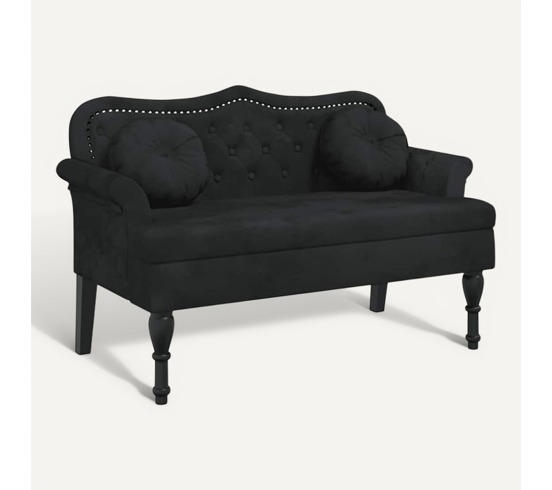 Banc Avec Coussins Noir 120,5x65x75 Cm Velours