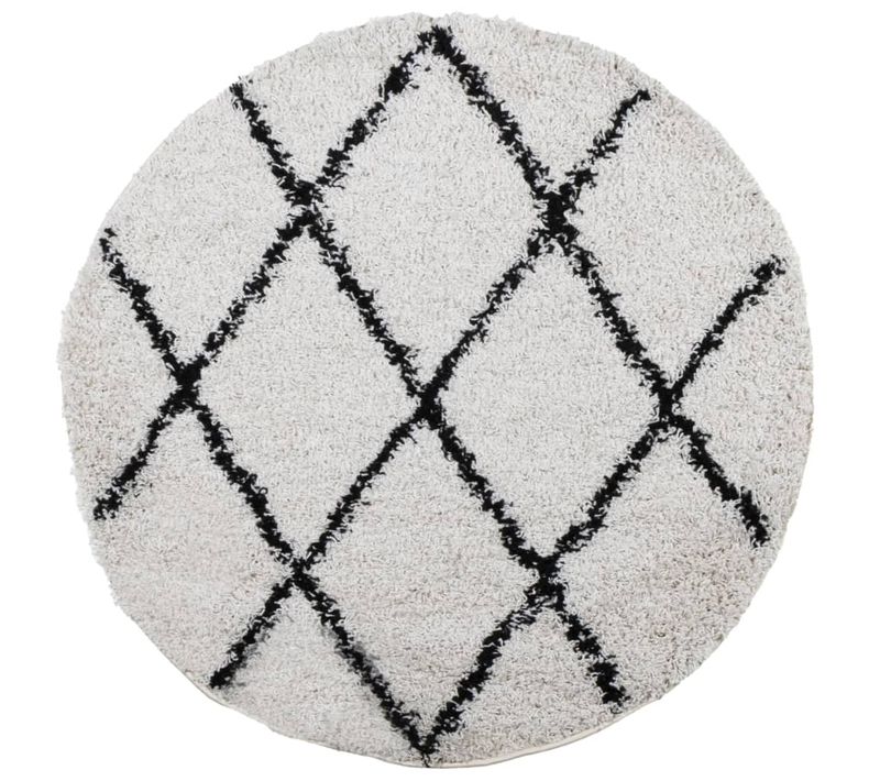 Tapis Shaggy À Poils Longs Moderne Crème Et Noir D. 280 Cm