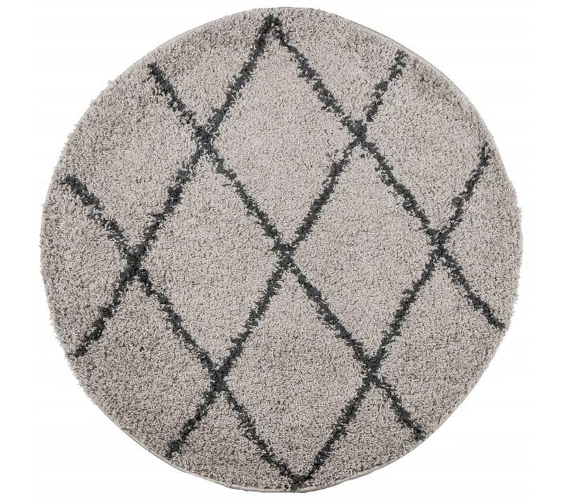 Tapis Shaggy À Poils Longs Moderne Beige Et Anthracite D. 100 Cm