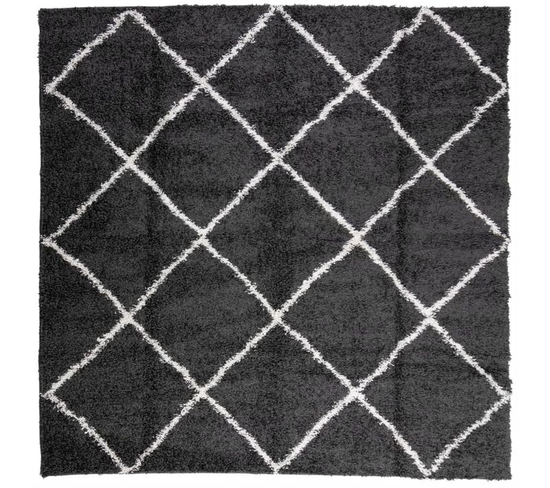 Tapis Shaggy À Poils Longs Moderne Noir Et Crème 120x120 Cm