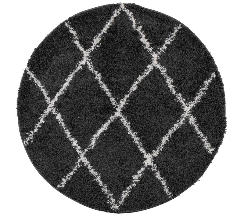 Tapis Shaggy À Poils Longs Moderne Noir Et Crème D. 280 Cm