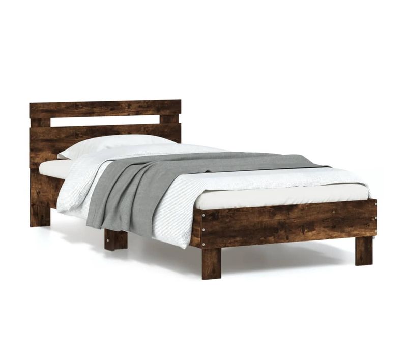 Cadre De Lit Sans Matelas Avec Lumières LED Chêne Fumé 90x190cm