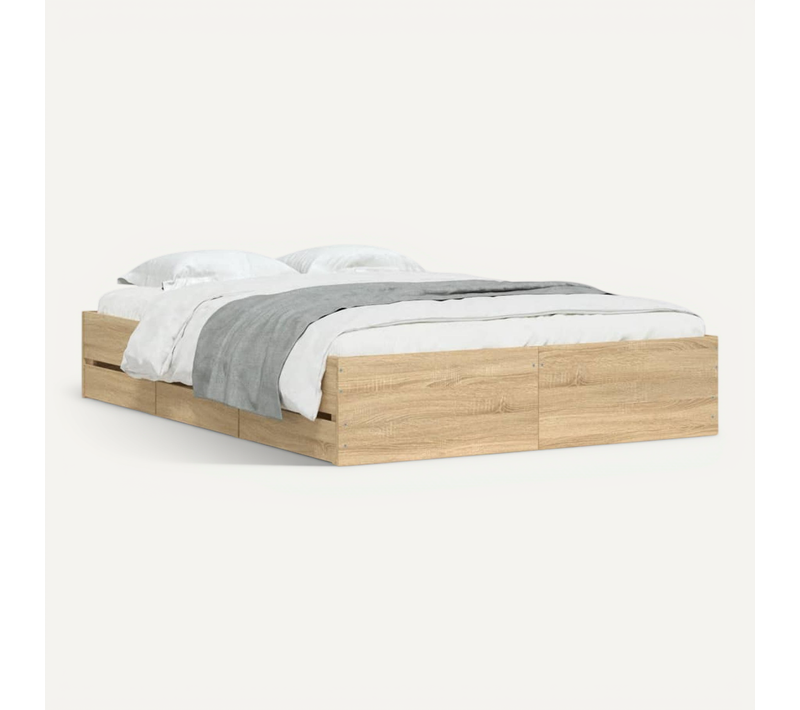 Cadre De Lit Sonoma Chêne Avec Tiroirs 120x190 Cm Bois Contreplaqué Rangement