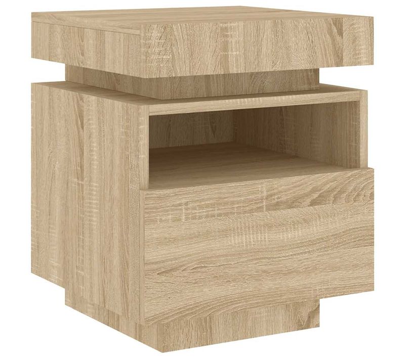 Table De Chevet 40x39x48,5 Cm, Bois Contreplaqué Chêne Sonoma, Éclairage LED Rvb