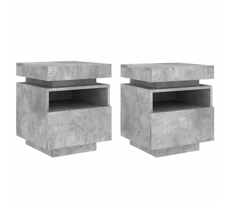 Armoires De Chevet Avec Lumières LED 2 Pièces Gris Béton