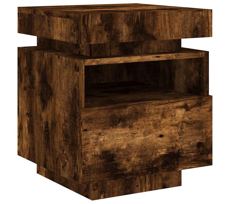 Armoire De Chevet Avec Lumières LED Chêne Fumé 40x39x48,5 Cm