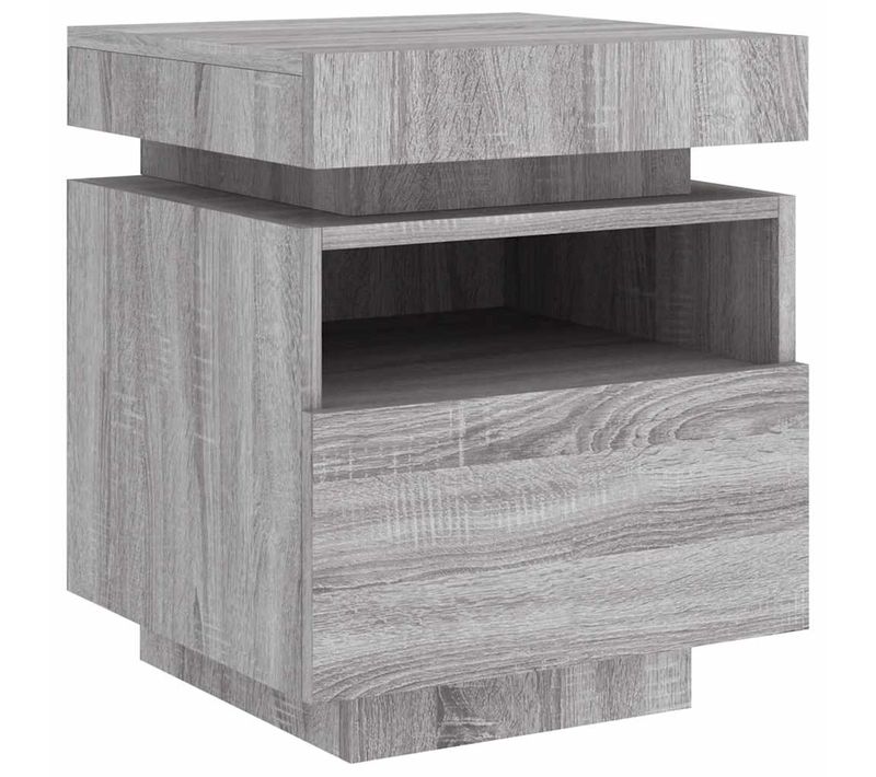 Table De Chevet 40x39x48,5 Cm Bois Contreplaqué Sonoma Gris Éclairage LED Rvb