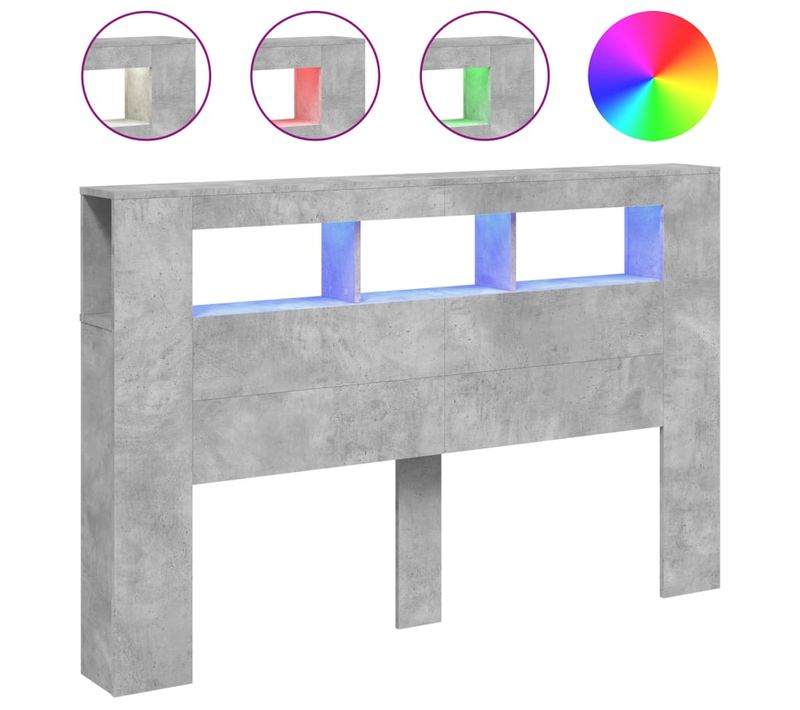 Tête De Lit LED Gris Béton 160x18,5x103,5 Cm Lumineuse Moderne éclairage Intégré Chambre