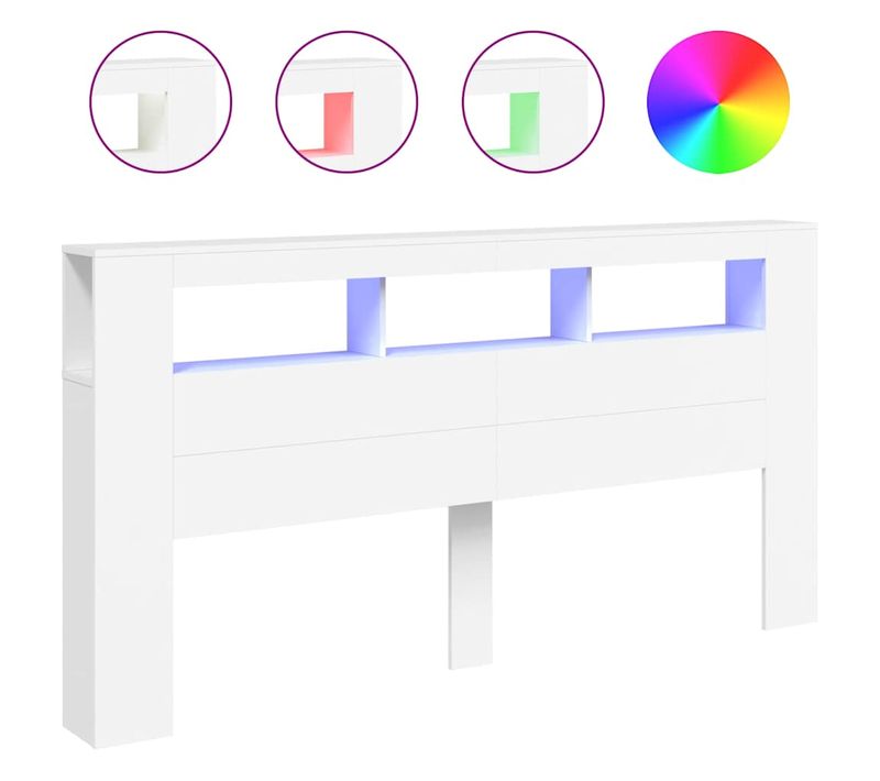Tête De Lit LED Blanc 200x18,5x103,5 Cm Bois Contreplaqué