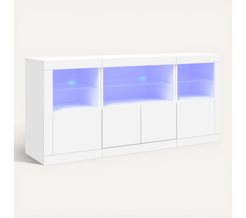 Buffet Avec Lumières LED Blanc 142,5x37x67 Cm