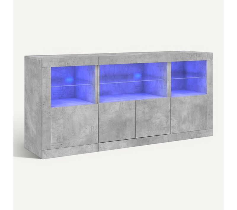 Buffet Avec Lumières LED Gris Béton 142,5x37x67 Cm