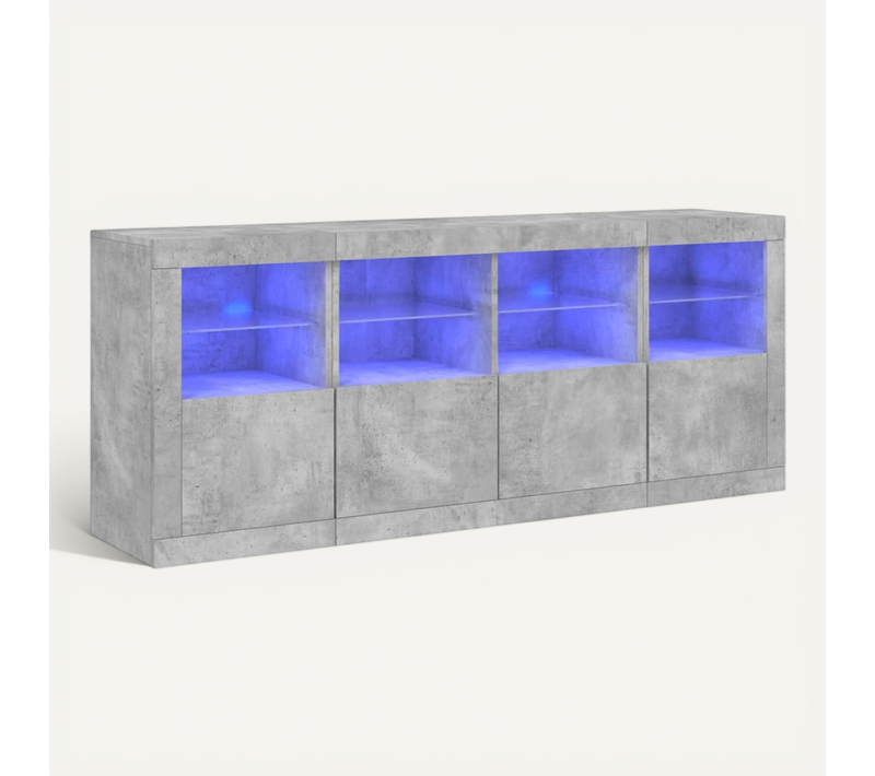 Buffet Avec Lumières LED Gris Béton 163x37x67 Cm