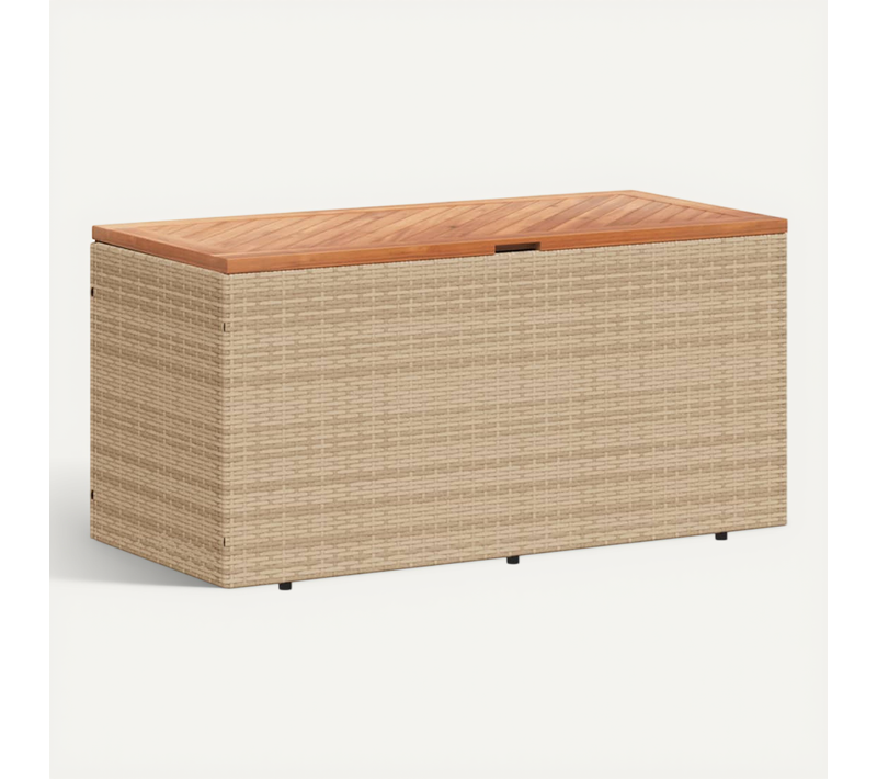 Coffre De Jardin Beige Résine Tressée Bois D'acacia