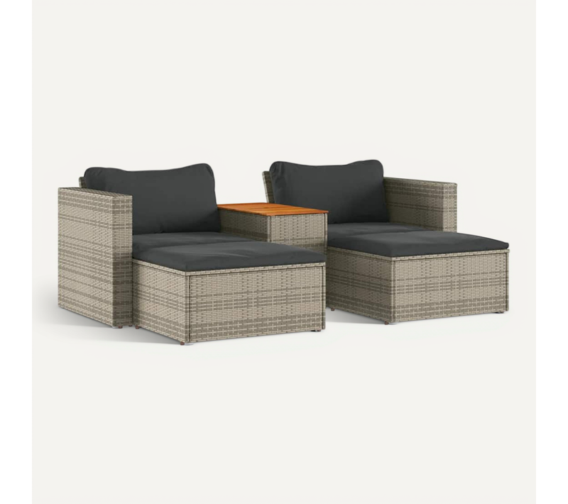 Salon De Jardin 5 Pièces Avec Coussins Gris Résine Tressée Acacia