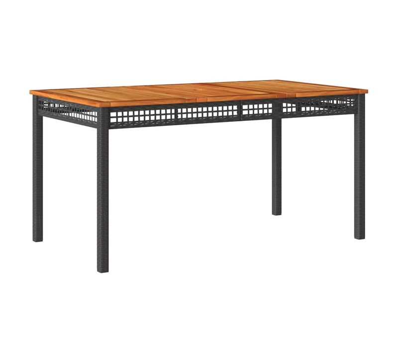 Table De Jardin Noir 140x80x75 Cm Résine Tressée Et Bois Acacia