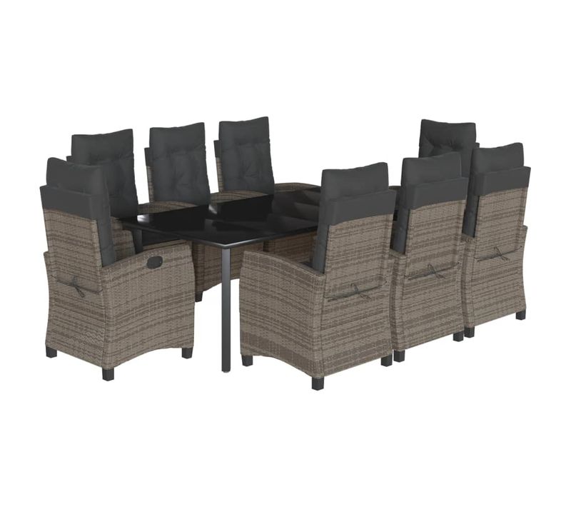 Ensemble à Manger De Jardin 9 Pièces Avec Coussins Gris Résine Tressée Mobilier Terrasse Patio