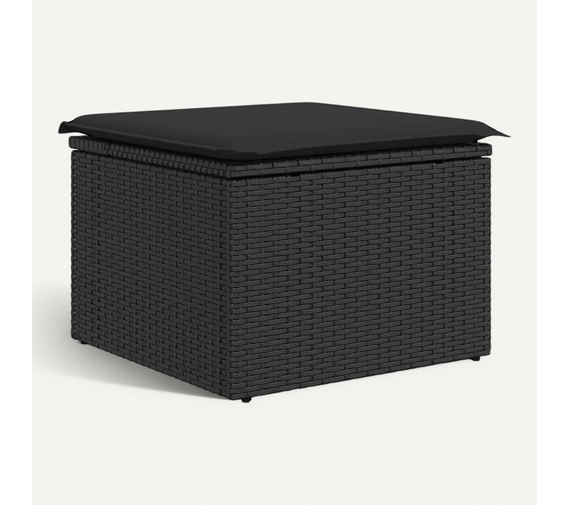 Tabouret De Jardin Avec Coussin Noir 55x55x37 Cm Résine Tressée