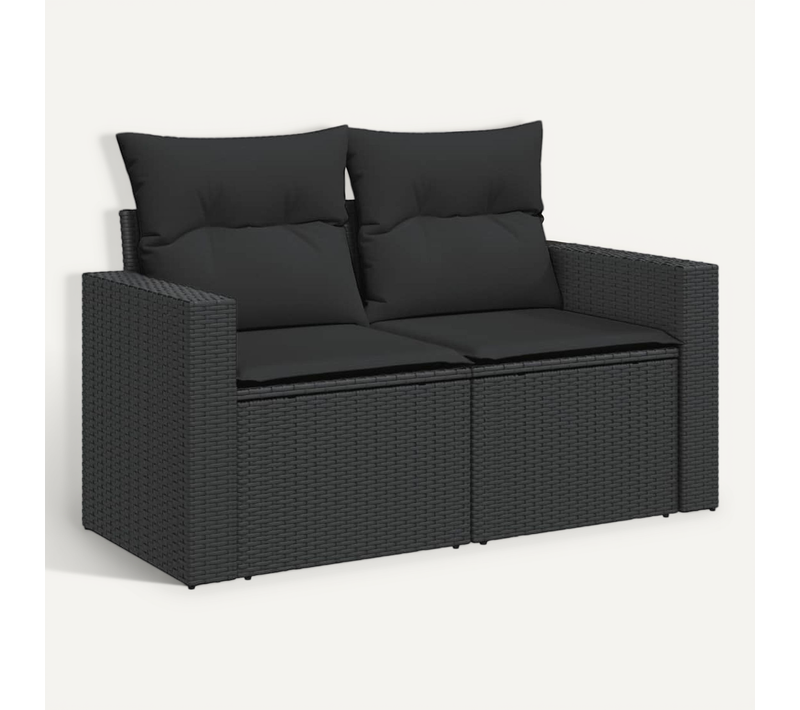 Canapé De Jardin Avec Coussins 2 Places En Polyrotin Noir Modulaire