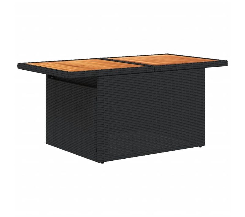 Table Basse De Jardin Relevable En Résine Tressée Et Bois - 100x55x75 Cm - Noir