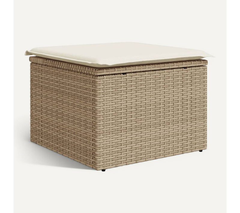 Tabouret De Jardin Avec Coussin Beige 55x55x37cm Résine Tressée
