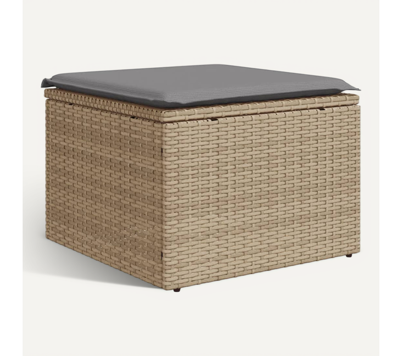 Tabouret De Jardin Avec Coussin Beige 55x55x37cm Résine Tressée