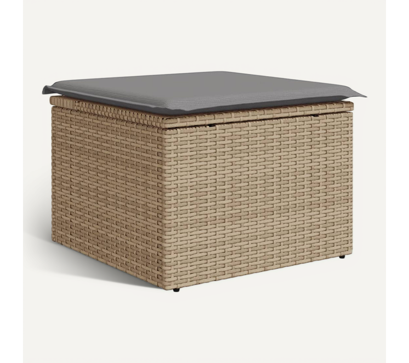 Tabouret De Jardin Avec Coussin Beige 55x55x37cm Résine Tressée