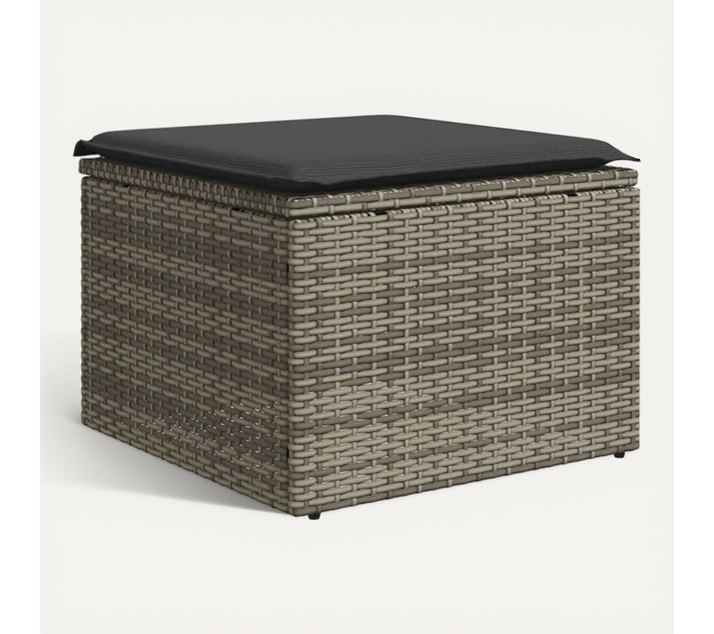 Tabouret De Jardin Avec Coussin Gris 55x55x37 Cm Résine Tressée