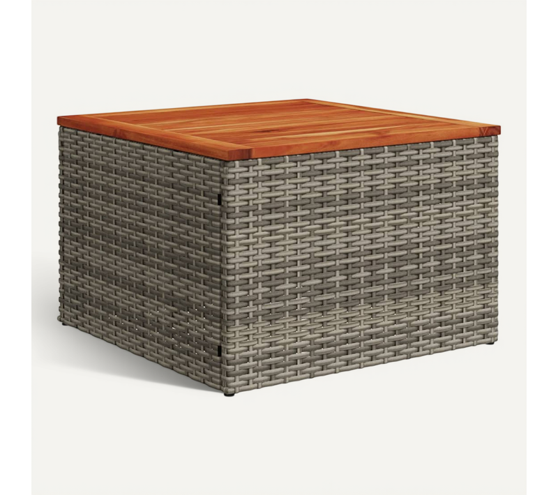 Table basse De Jardin Gris 55x55x37 Cm Résine Tressée Et Bois Acacia