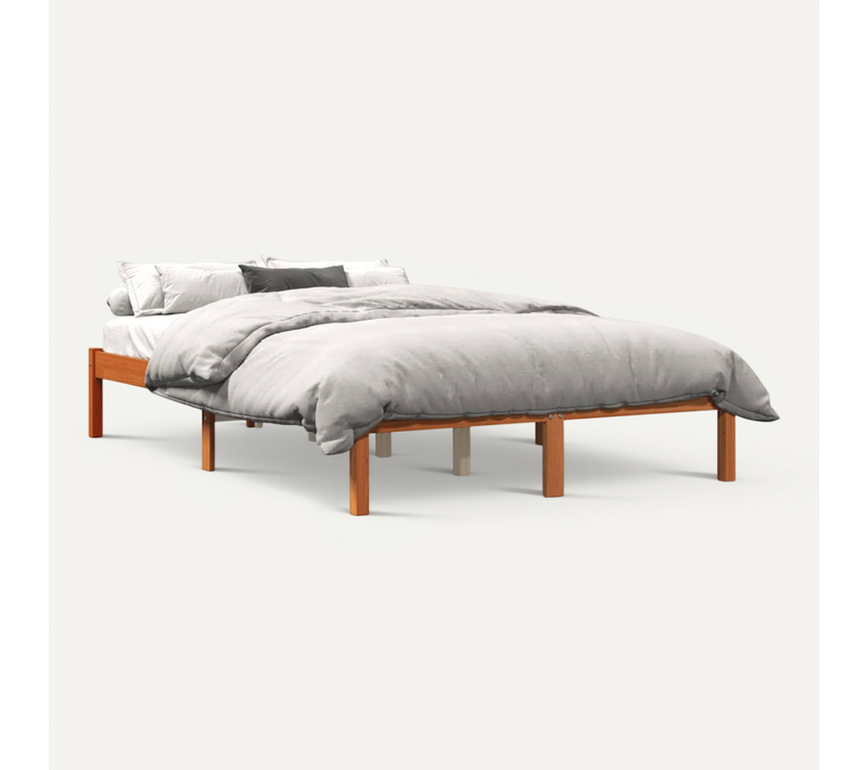 Cadre De Lit 140x190 Cm Bois Pin Massif Cire Marron