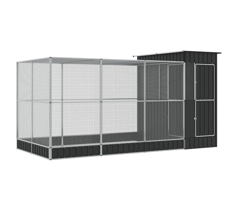 Volière Avec Extension 416x203x216 Cm Acier Galvanisé Gris Anthracite Robuste