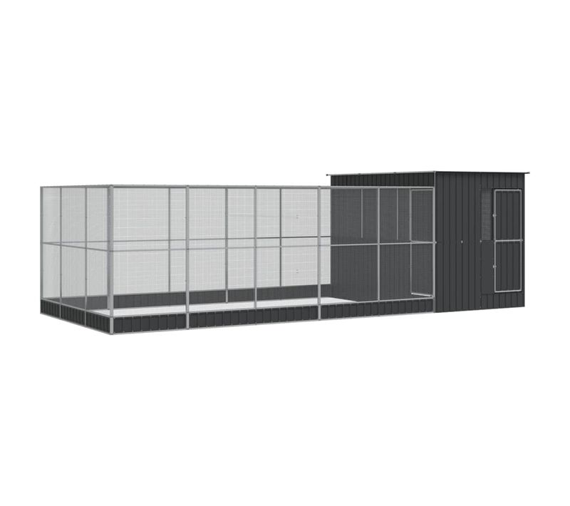 Volière Avec Extension Argenté 704x303x216 Cm Acier